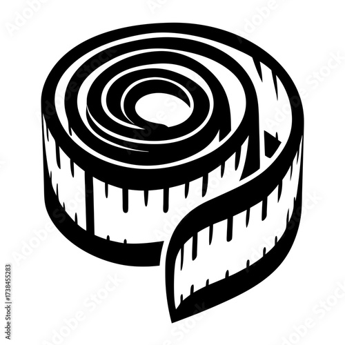 Black and White Image of a Coiled Measuring Tape Tool Illustration
