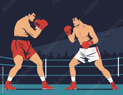 Ready to Strike Two Boxers Set to Duel in the Ring with Intensity and Determination Awaiting Victory vector image