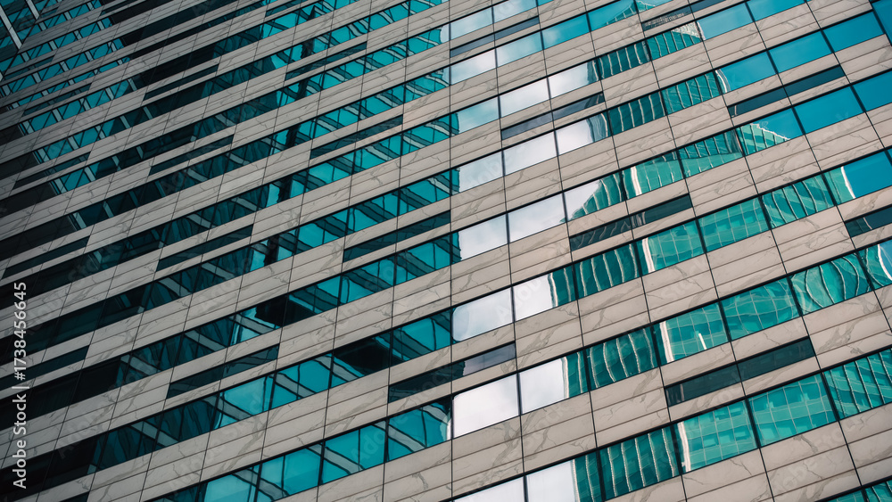 Obraz premium mirrored windows of the facade of an office building