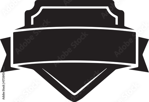 Bold black and white insignia shield with ribbon banner design template.