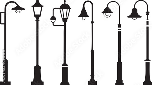 vintage street lamp silhouettes set vector ai eps jpeg png ornamental urban lighting designs