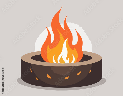 Fire pit with glowing flames image vector isolated on white background