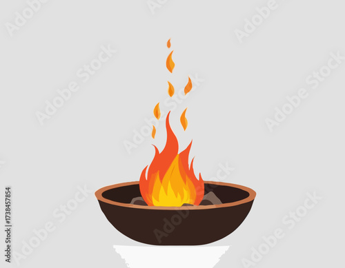 Fire pit with glowing flames image vector isolated on white background