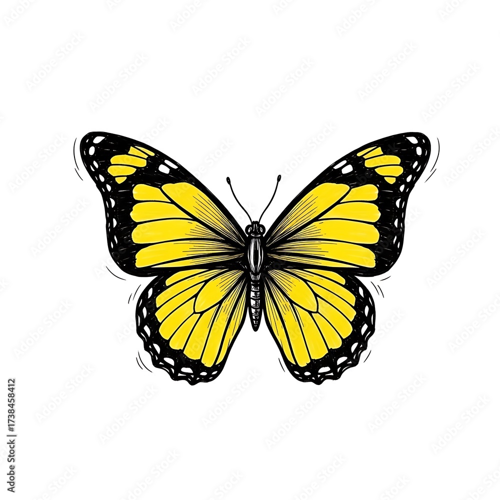 Fototapeta premium Yellow and black butterfly illustration on white background