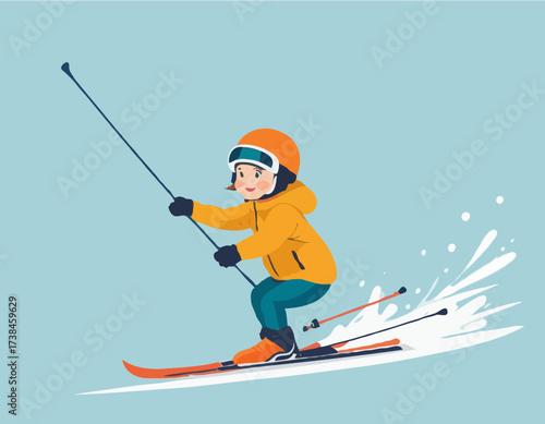 Child Skiing Down image vector. Child Skiing Down Illustrations isolated on white background.
