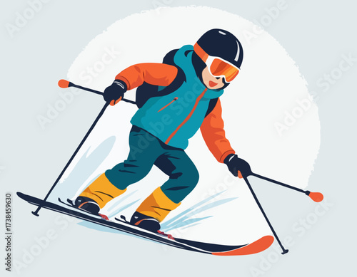 Child Skiing Down image vector. Child Skiing Down Illustrations isolated on white background.