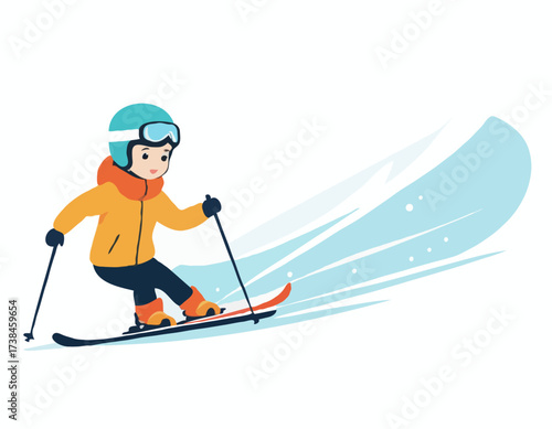 Child Skiing Down image vector. Child Skiing Down Illustrations isolated on white background.