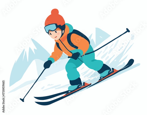 Child Skiing Down image vector. Child Skiing Down Illustrations isolated on white background.
