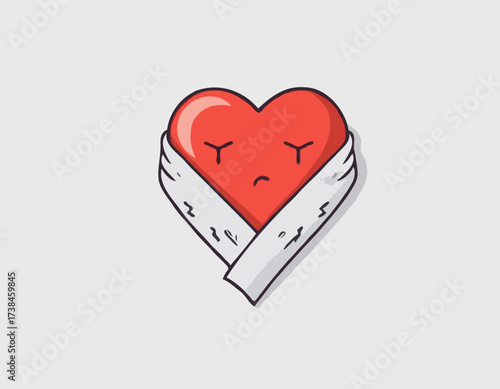 Broken heart with a bandage wrapped around Image vector isolated on white background.
