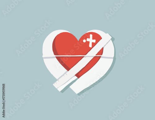 Broken heart with a bandage wrapped around Image vector isolated on white background.