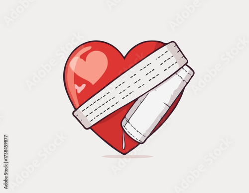 Broken heart with a bandage wrapped around Image vector isolated on white background.