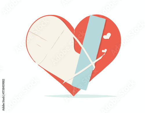 Broken heart with a bandage wrapped around Image vector isolated on white background.