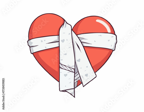 Broken heart with a bandage wrapped around Image vector isolated on white background.