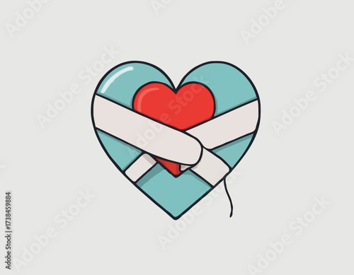 Broken heart with a bandage wrapped around Image vector isolated on white background.