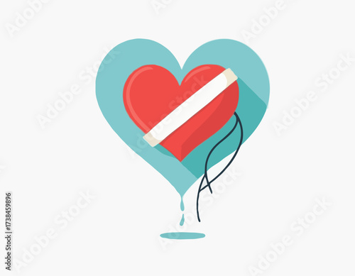 Broken heart with a bandage wrapped around Image vector isolated on white background.