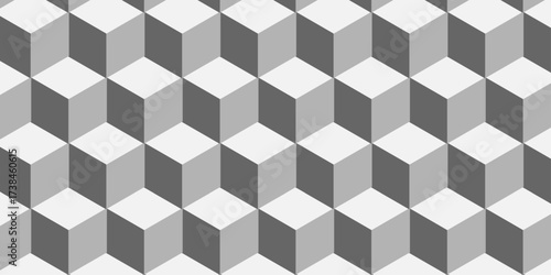 Structure white block box cube seamless pattern grid vintage surface triangle web monochrome square texture white overlap cubic background.	