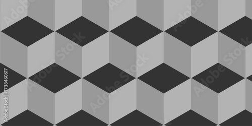 Structure black and gray block box cube seamless pattern grid vintage surface triangle web monochrome square texture white overlap cubic background.	