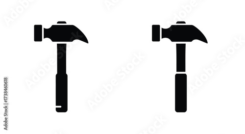 Two distinct black silhouettes of claw hammers displayed on a white background