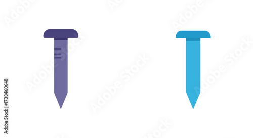 Two metal fasteners a nail and a tack isolated on white