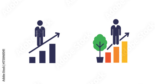 Business growth and development illustrated with figures and a growing plant