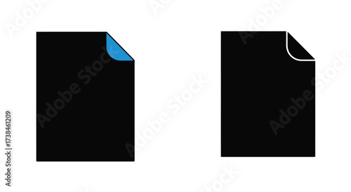 Two black cards with slightly curled corners one with a blue corner