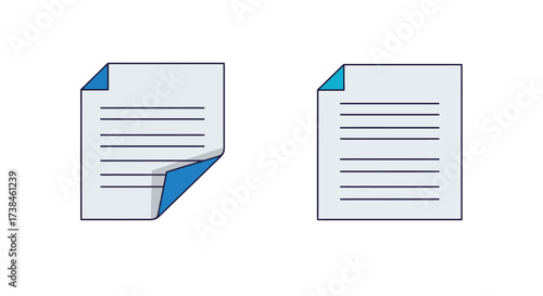 Two sheets of lined paper one partially folded over isolated on white