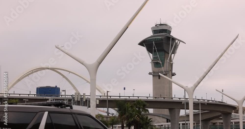 Los Angeles, California, USA - June 4, 2025: Morning clouds shroud the Air Traffic Control Tower of LAX.