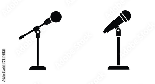 Two black microphones on stands a simple illustration of audio equipment