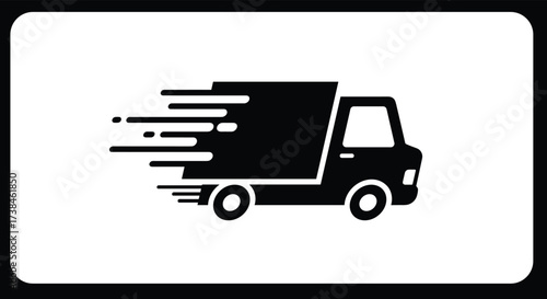Fast delivery truck icon, express shipping vehicle silhouette, logistic transport service symbol, courier speed transportation vector design template