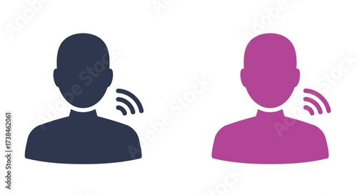 Two silhouette heads facing each other with speech bubble icons