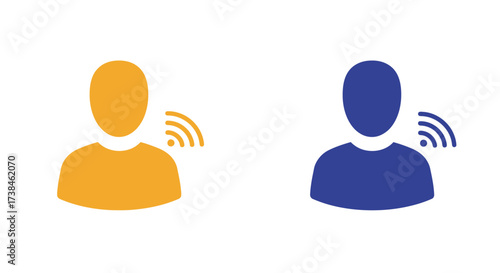 Two stylized figures communicating with each other through radio waves
