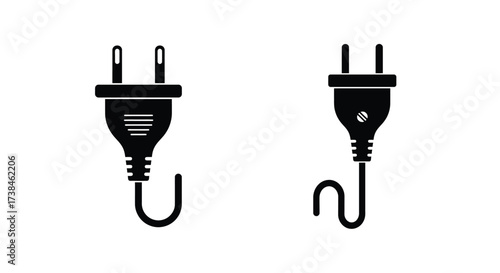 Simple black and white illustration of two different electrical plugs