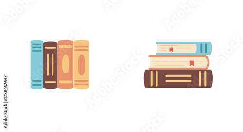 A simple illustration of colorful stacked books and single volumes