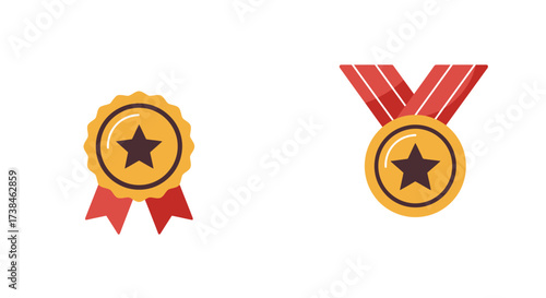 Two golden medals with red ribbons a symbol of achievement