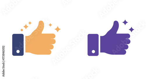 Two colorful thumbs up icons with sparkling star details displayed