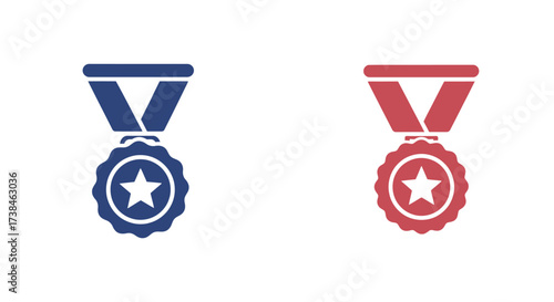 Two distinct medal icons one blue and one red displayed side by side