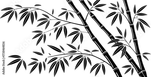 Black Bamboo Stalks and Leaves Pattern on White vector