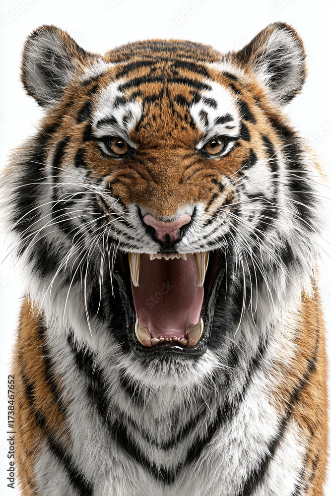 Fototapeta premium Fierce tiger portrait with open mouth