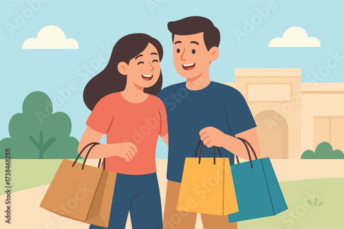 Happy Couple shopping Vector Illustration