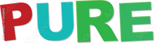 Red turquoise green letters spell out the word P U R E Text Design pure