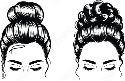 Elegant Hair Bun Styles Illustration for Fashion and Beauty Design.