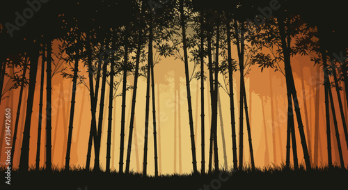 Silhouetted Tall Trees Against a Warm Gradient Backdrop.