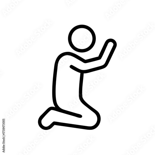 Person kneeling with hands raised in prayer or supplication  