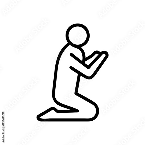 Person kneeling with hands raised in prayerful position  