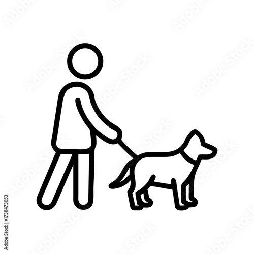 Person walking a guide dog in minimalistic line art style  