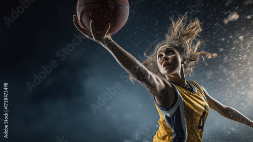 Female Basketball Player Reaching for Ball – Action Portrait