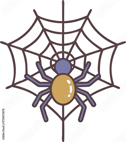 Cute Cartoon Spider on Web Vector Illustration Halloween Theme Design