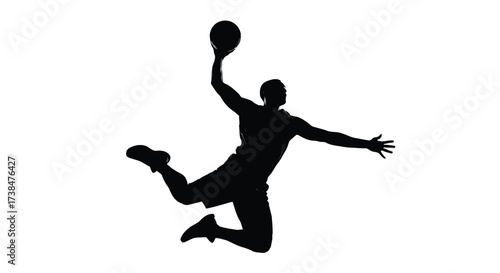 Vector art of silhouette of a basketball player jumping with ball