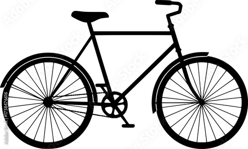 A black silhouette of a road bicycle with thin spokes isolated on a white background isolated on white background
