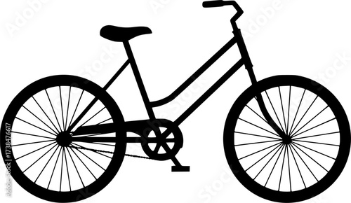 A black silhouette of a road bicycle with thin spokes isolated on a white background isolated on white background
